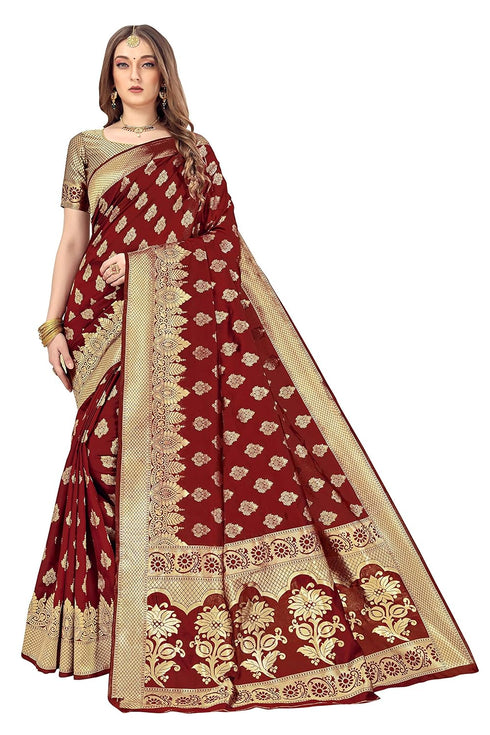 Vasthrlay Banarasi Gs Bridal Maroon Ethnic Wear