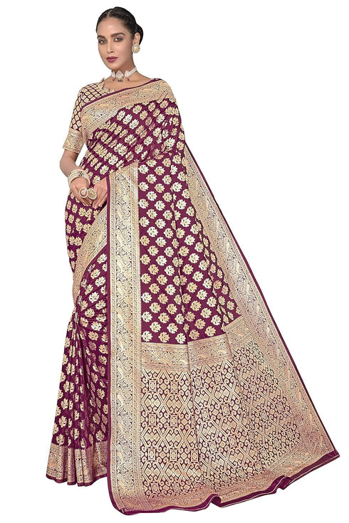 Vasthrlay Banarasi Bridal Maroon Ethnic Wear