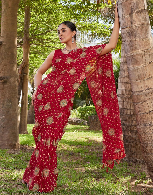 Vasthrlay Bandhani Printed Unstitched Yellow Saree
