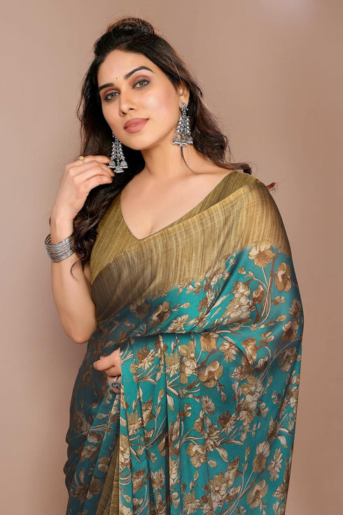 Vasthrlay Fashion Chiffon Printed Navy Ethnic Wear