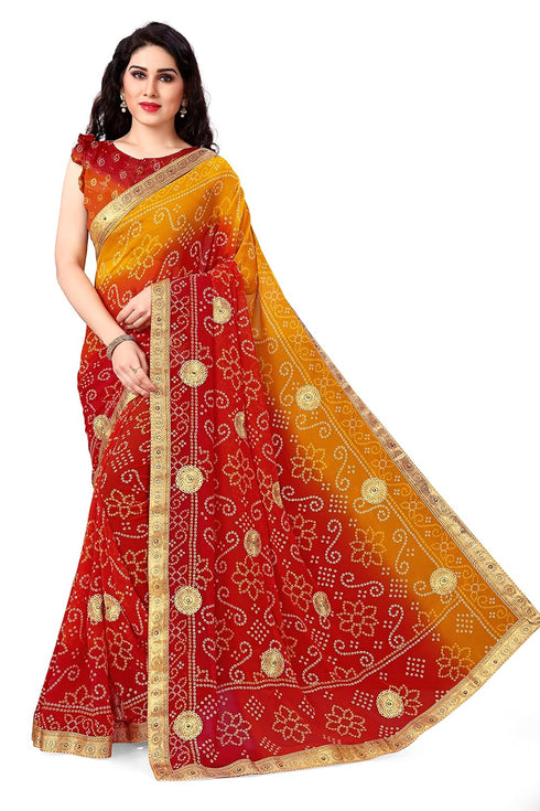Vasthrlay Fashion Georgette Bandhej Red Ethnic Wear