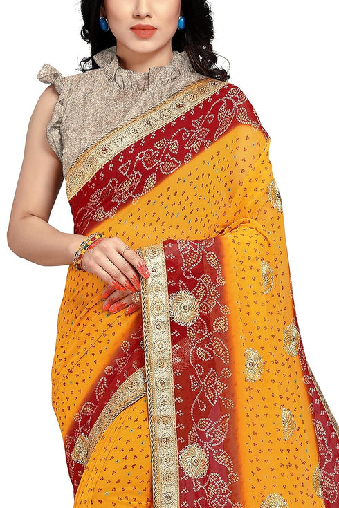 Vasthrlay Fashion Georgette Bandhej Red Ethnic Wear