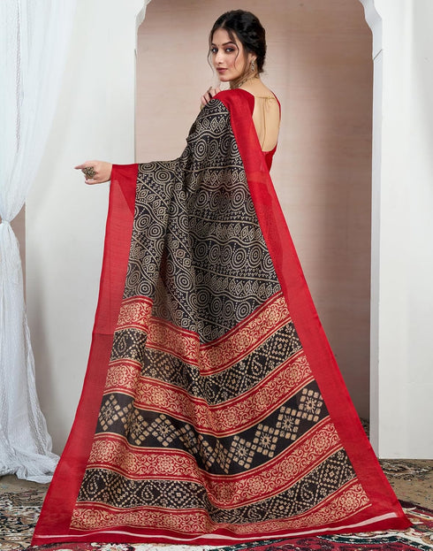 Vasthrlay Bandhani Printed Unstitched Black Saree