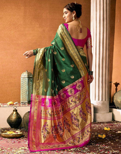 Vasthrlay Paithani Banarasi Unstitched Green Saree