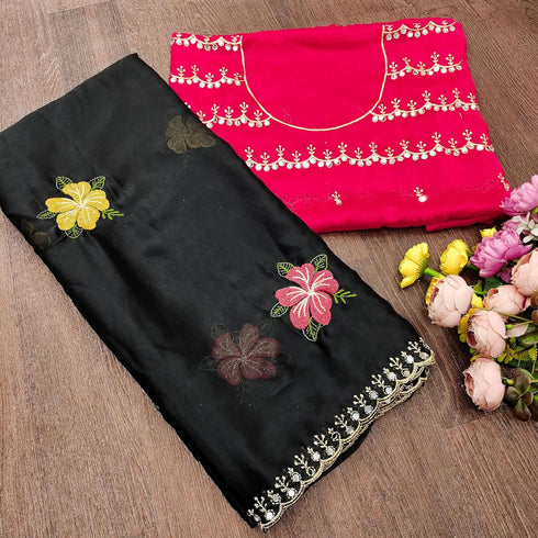 Vasthrlay Vichitra Embroidery Brown Black