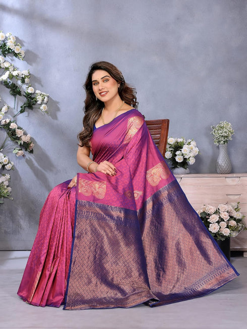 Vasthrlay Silk Unstitched Pink Dark Free Ethnic Wear