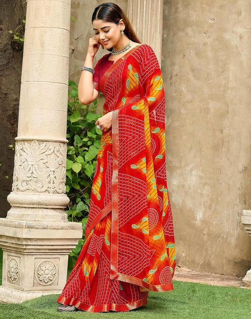 Vasthrlay Chiffon Bandhani Unstitched Green Saree