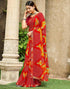Vasthrlay Chiffon Bandhani Printed Red Saree With Unstitched Blouse Piece