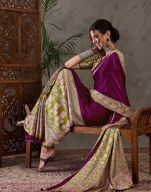 Vasthrlay Printed Tassels Unstitched Maroon Saree