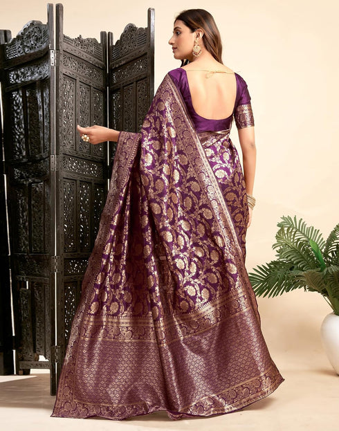 Vasthrlay Womens Jacquard Unstitched Wine Saree