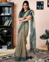Vasthrlay Womens Printed Beige And Dark Dusty Green Saree With Unstitched Blouse Piece