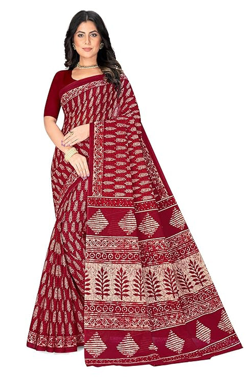 Tamaira Fashion Women'S Jaipuri Hand Block Printed Pure Cotton Mulmul Saree