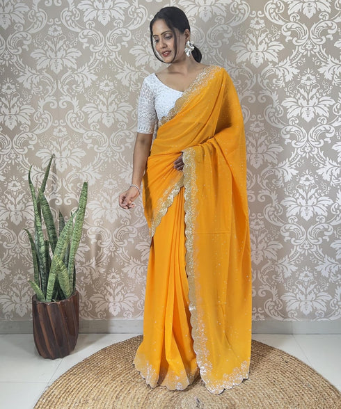 Vasthrlay Georgette Embellishments Scalloped Traditional
