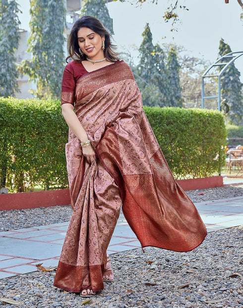 Vasthrlay Banarasi Kanjivaram Az Ys Kishori Maroon Ethnic Wear