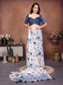 Vasthrlay White2 Womens Linen Ready To Wear Saree