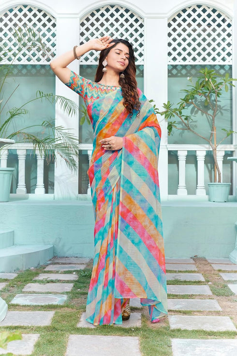 Vasthrlay Georgette Sequence White Ethnic Wear