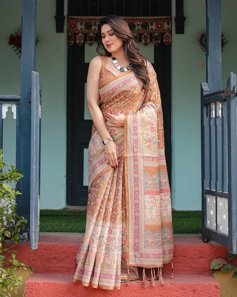 Vasthrlay Handloom Tassels Botanical Saree
