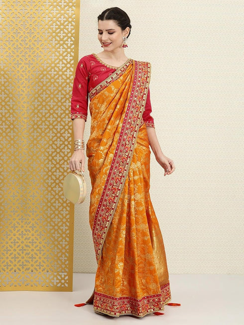 Vasthrlay Embroidery Unstitch Orange Ethnic Wear