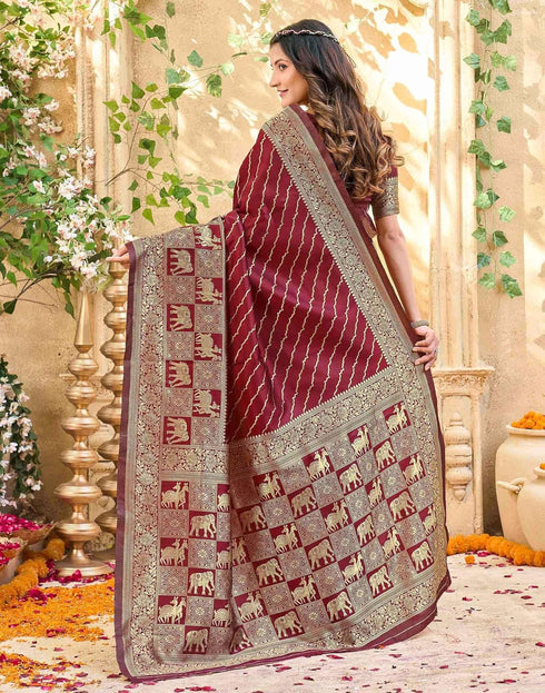 Vasthrlay Womens Weaving Unstitched Red Saree