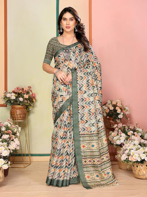 Vasthrlay Digital Printed Unstitched Orange Free Ethnic Wear