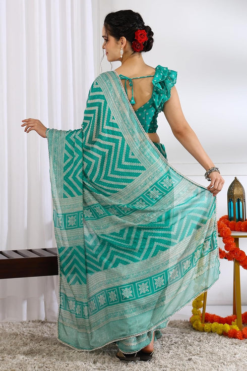 Vasthrlay Fashion Georgette Leheriya Turquoise Ethnic Wear