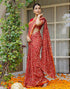 Vasthrlay Bandhani Printed Red Saree With Unstitched Blouse Piece