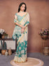 Vasthrlay Off White Kathakali Print Linen Saree With Gold Zari Border And Unstitched Blouse Piece