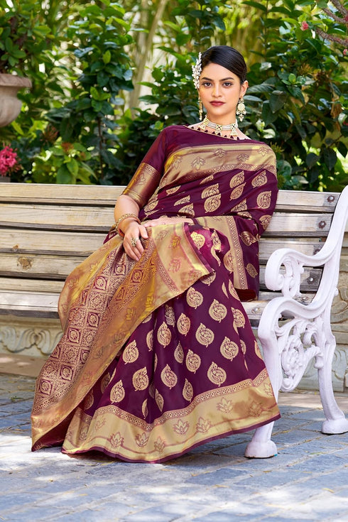 Vasthrlay Banarasi Wine Ethnic Wear