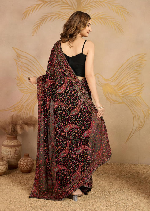 Vasthrlay Georgette Embroidery Unstitched Black Ethnic Wear