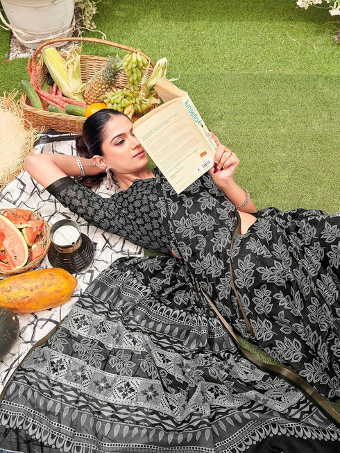 Vasthrlay Womens Printed Unstitched Sage Green Saree