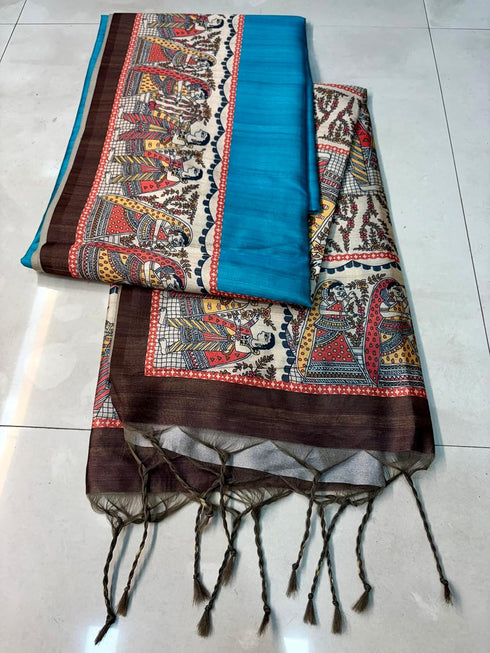 Vasthrlay Tussar Ghicha Traditional Kalamkari Madhubani