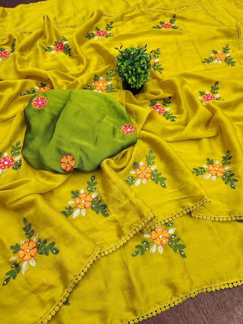 Vasthrlay Vichitra Embroidery Brown Black
