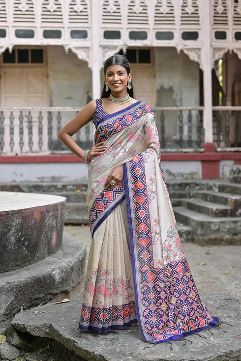 Vasthrlay Tussar Silk Saree Patola Ikkat