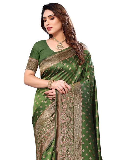 Vasthrlay Pink Kanjivaram Unstitched Saree