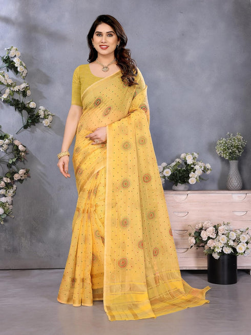 Vasthrlay Manipuri Unstitched Shagun Yellow Free Ethnic Wear
