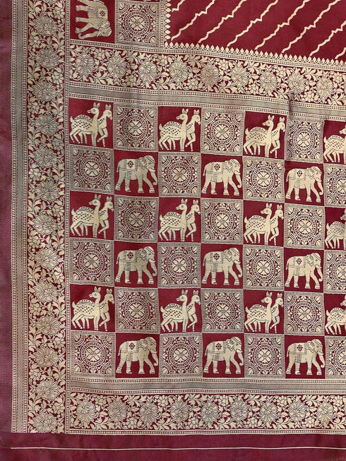 Vasthrlay Banarasi Weaving Maroon Saree