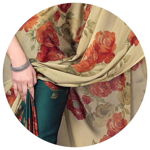 Vasthrlay Fashion Chiffon Printed Grey Ethnic Wear
