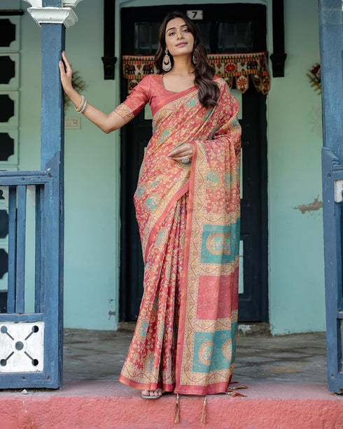Vasthrlay Handloom Cotton Turquoise Saree