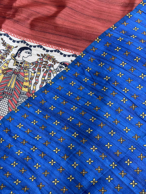Vasthrlay Tussar Ghicha Traditional Kalamkari Madhubani
