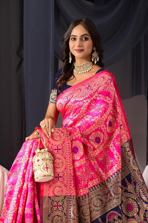 Vasthrlay Kanjeevaram Silk Mandana Pink Free Ethnic Wear