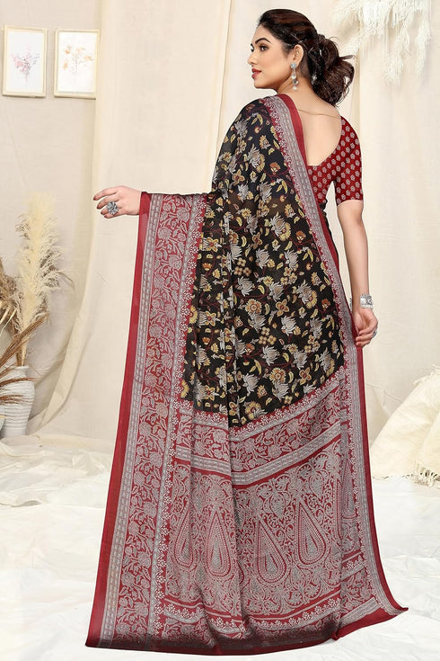 Vasthrlay Fashion Chiffon Printed Navy Ethnic Wear