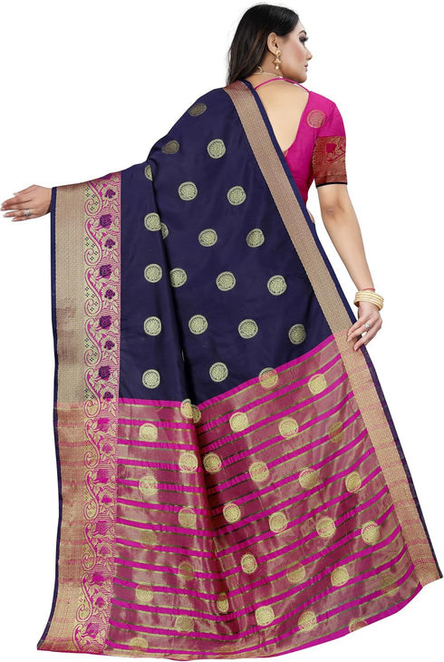 Vasthrlay Banarasi Blue Orange Ethnic Wear