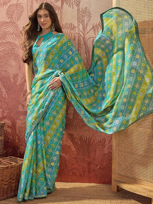 Vasthrlay Chiffon Bandhani Unstitched Purple Saree
