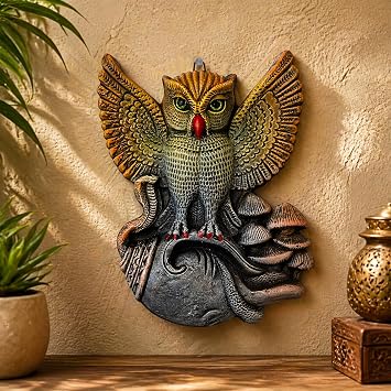 Owl Terracotta Wall Decor Hanging | Handcrafted Clay Owl Figurine with Open Wings