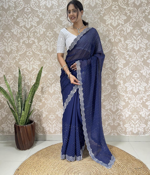 Vasthrlay Georgette Embellishments Scalloped Traditional