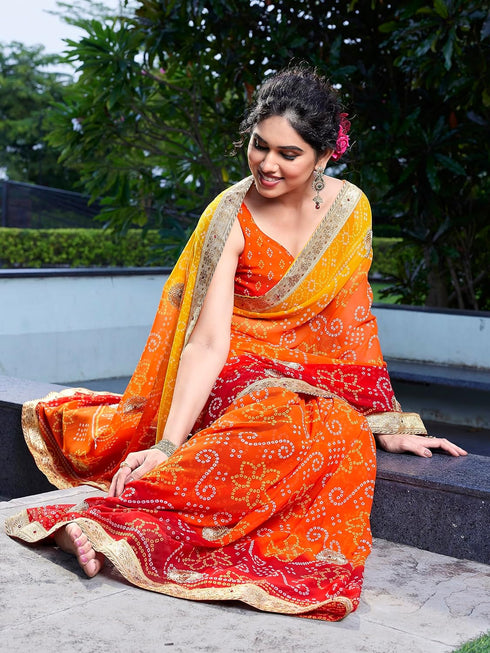 Vasthrlay Fashion Georgette Bandhej Red Ethnic Wear