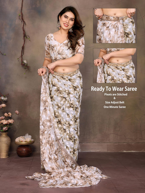 Vasthrlay Brown Unstitched Saree