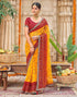 Vasthrlay Georgette Embroidery Yellow And Red Saree With Unstitched Blouse Piece