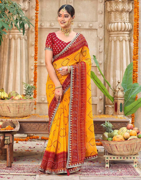 Vasthrlay Georgette Embroidery Unstitched Red Saree