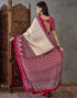 Vasthrlay Printed Tassels Cream | Cherry Red Saree With Unstitched Blouse Piece